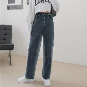 DAZY dark wash acid contrast high waist straight leg denim jeans